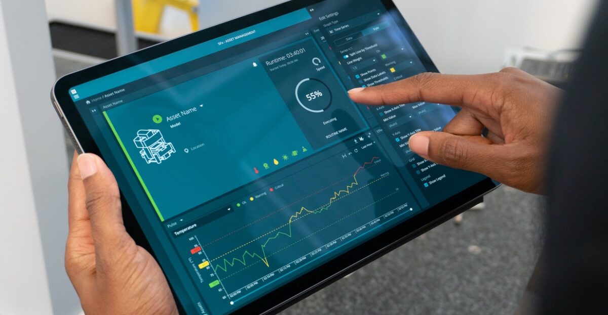 SmartFactory interface on tablet in manufacturing environment